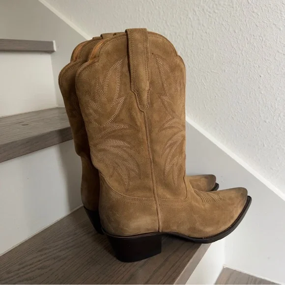 NWOB Tecovas The Jamie Suede Western Cowboy Boots in Caramel Brown - Picture 3 of 8